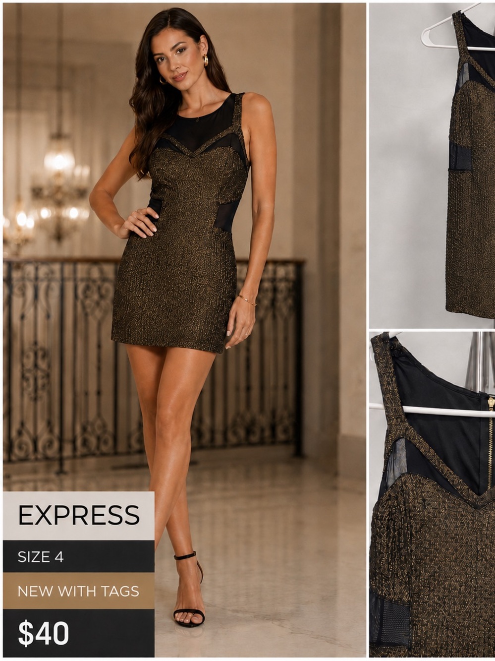 Express Black and Gold Metallic Sheath Mini Dress